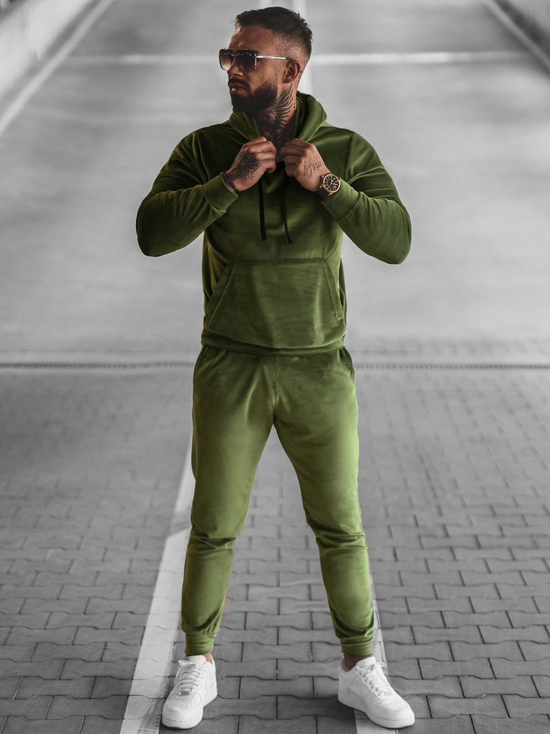 Komplet dresowy męski welurowy khaki OZONEE O/12131Z