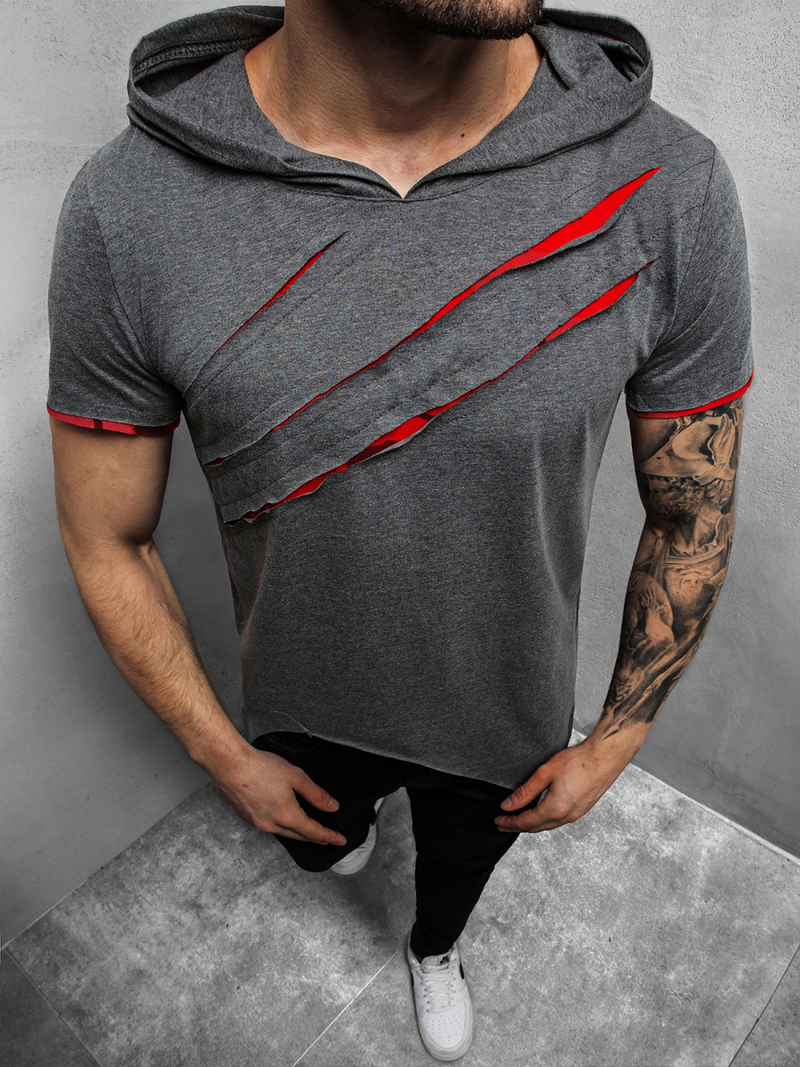 T-Shirt z kapturem męski grafitowo-czerwony OZONEE A/1185Z