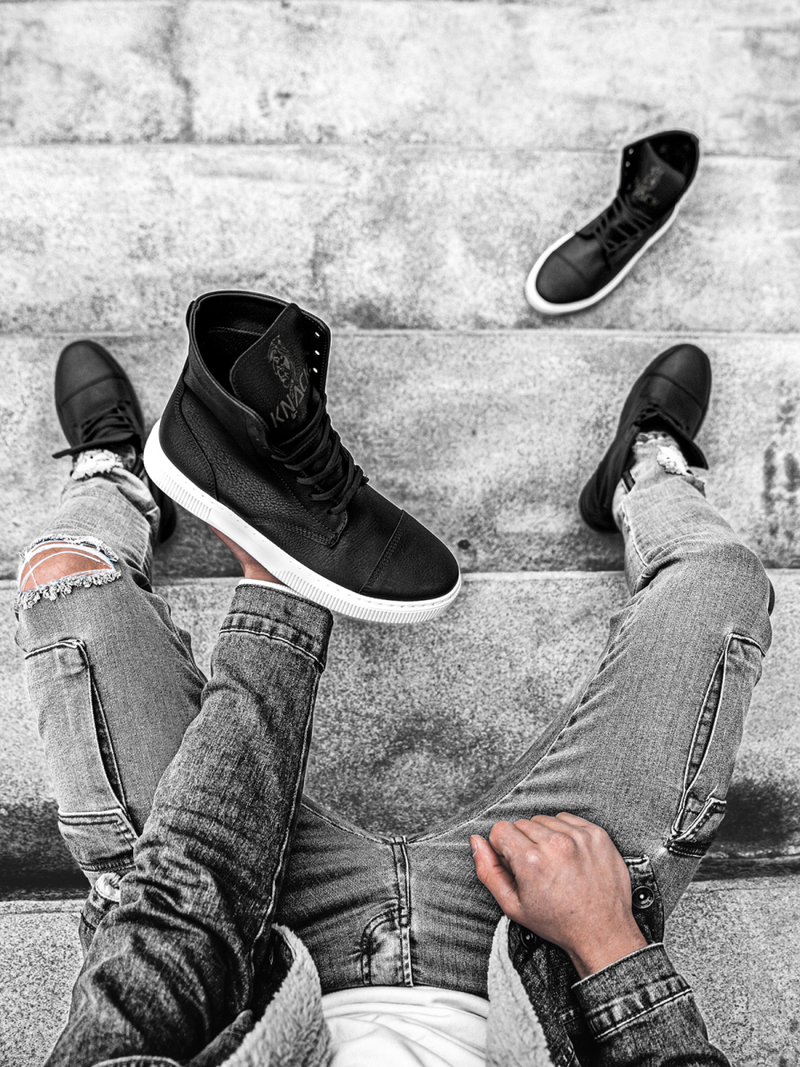 Снікерси високі Чорно-Бiлi OZONEE KN/022