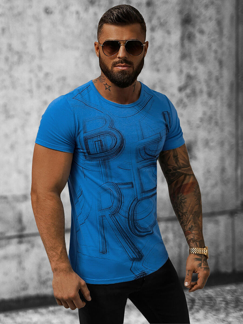 T-shirt męski niebieski OZONEE O/T132/17Z