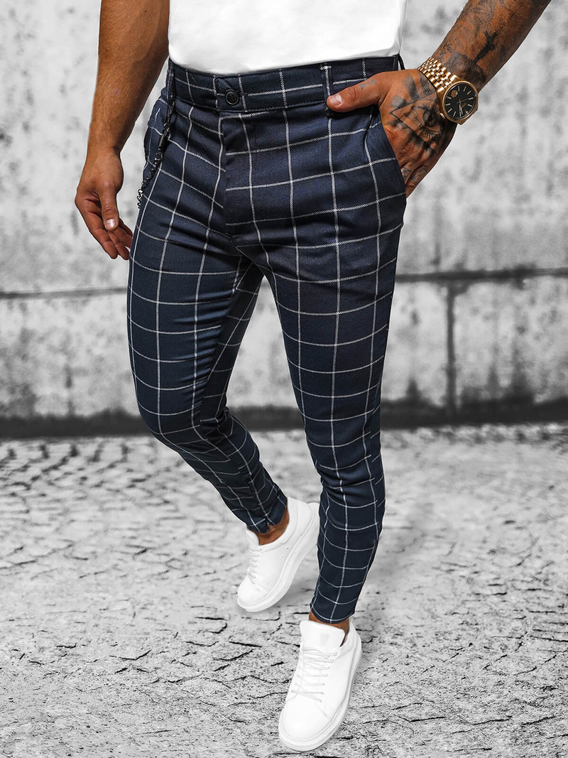 Spodnie męskie chino materiałowe granatowe OZONEE DJ/550173Z