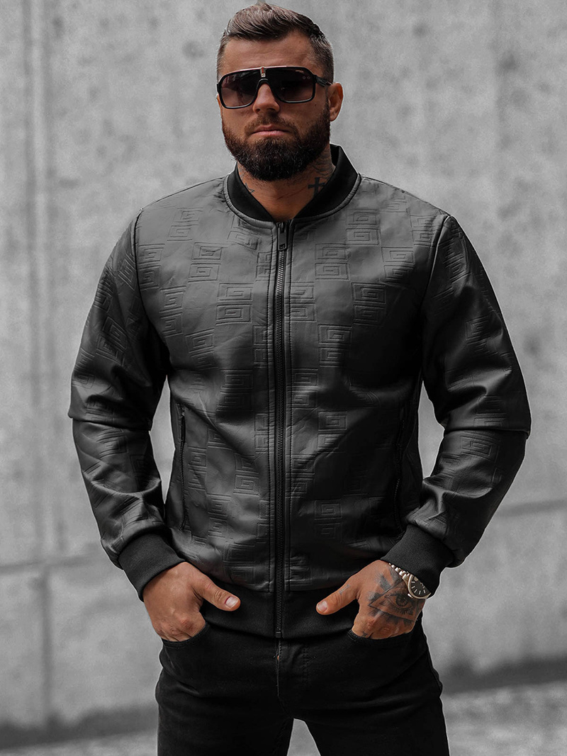 Чоловіча шкіряна куртка Чорна OZONEE O/3A65