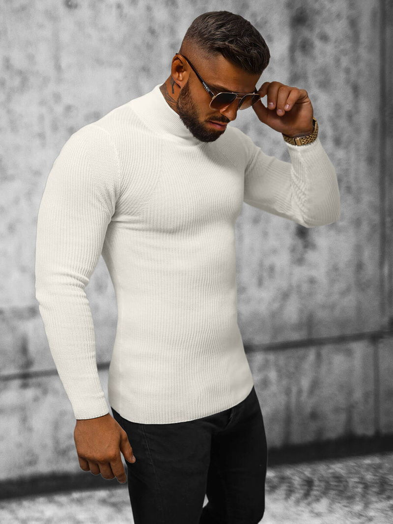 Sweter męski półgolf ecru OZONEE L/2263Z