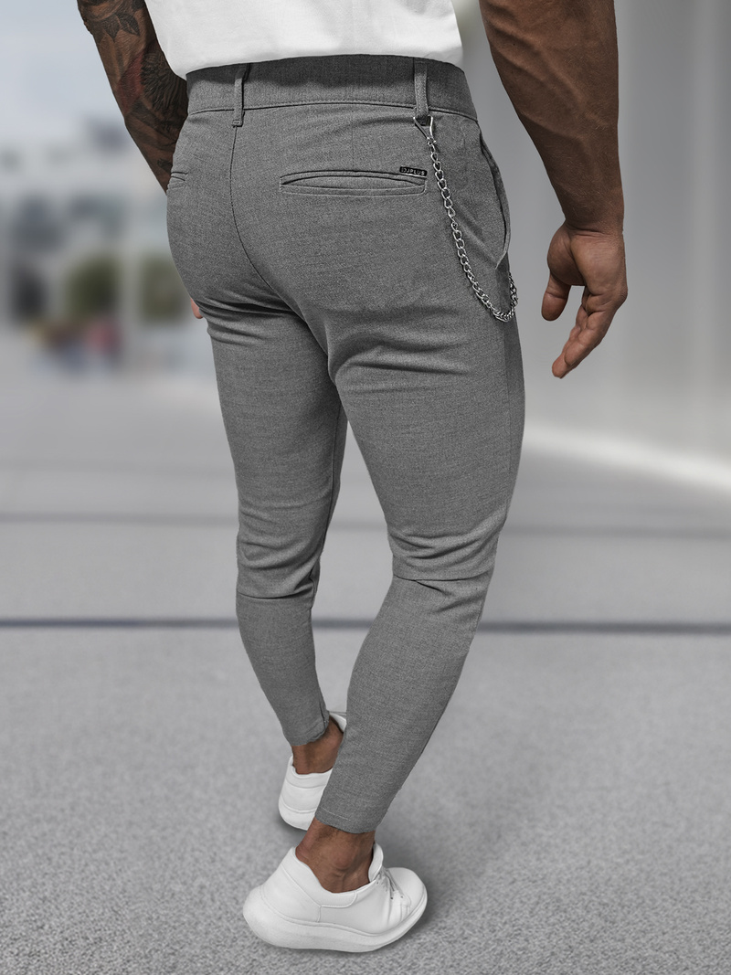 Spodnie męskie chino materiałowe ciemno-szare OZONEE DJ/3300