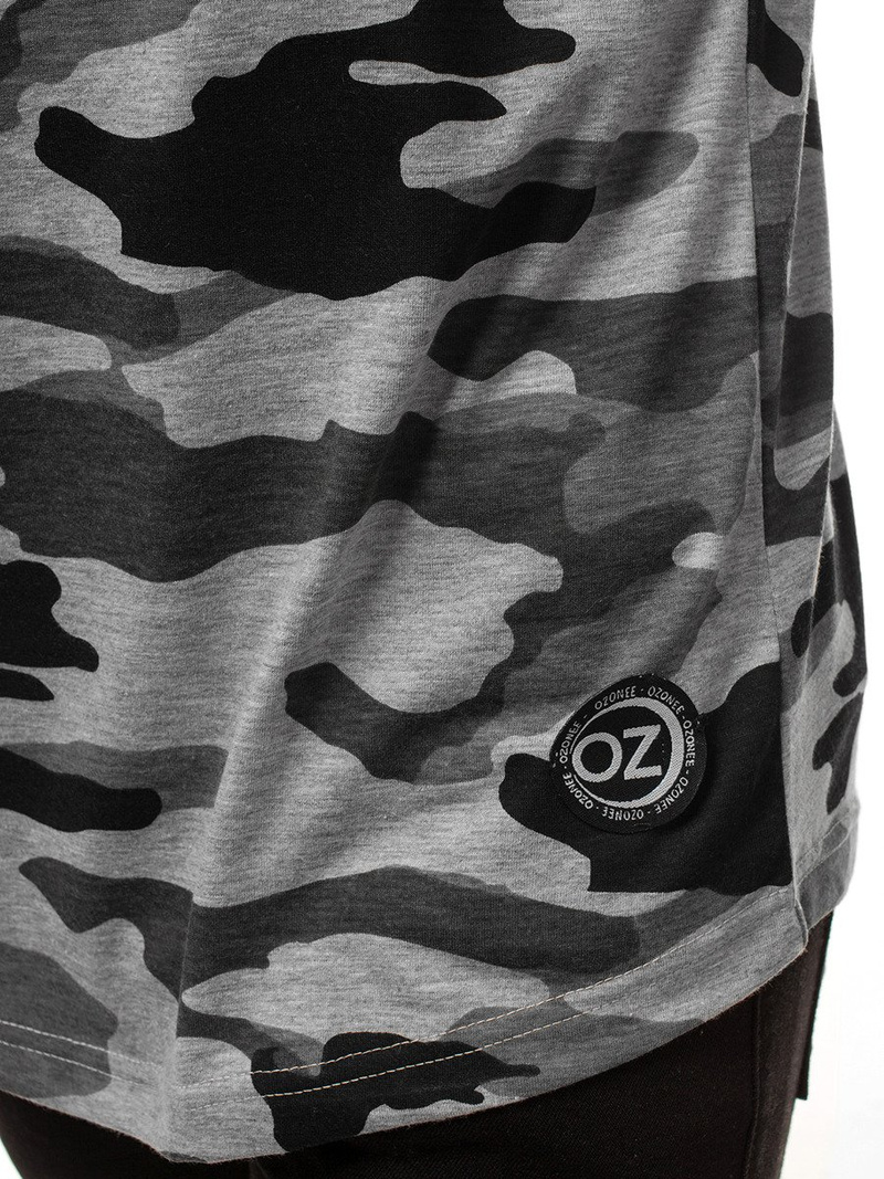 Koszulka bez rękawów z kapturem męska szary-moro OZONEE O/2537