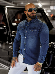 Koszula męska jeansowa niebieska OZONEE O/51411