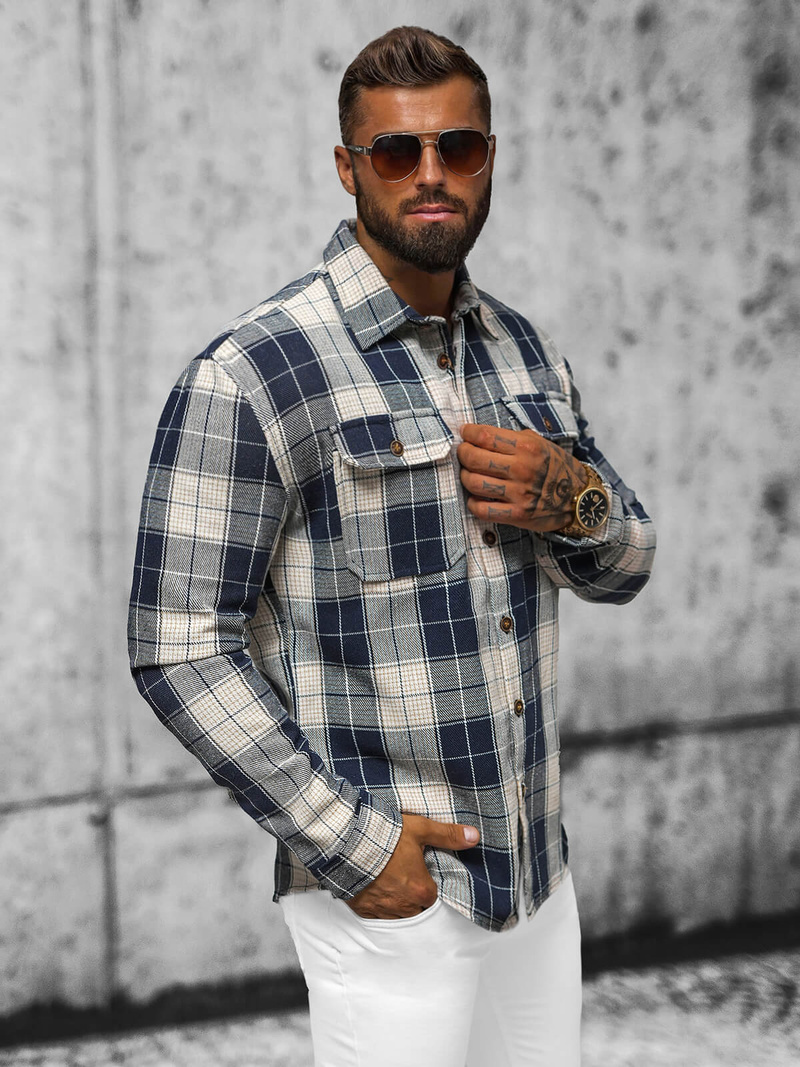 Koszula flanelowa męska ciemno-granatowa OZONEE NB/MC727BS