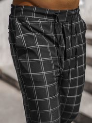 Spodnie męskie chino joggery w kratę czarne OZONEE DJ/2285/22Z