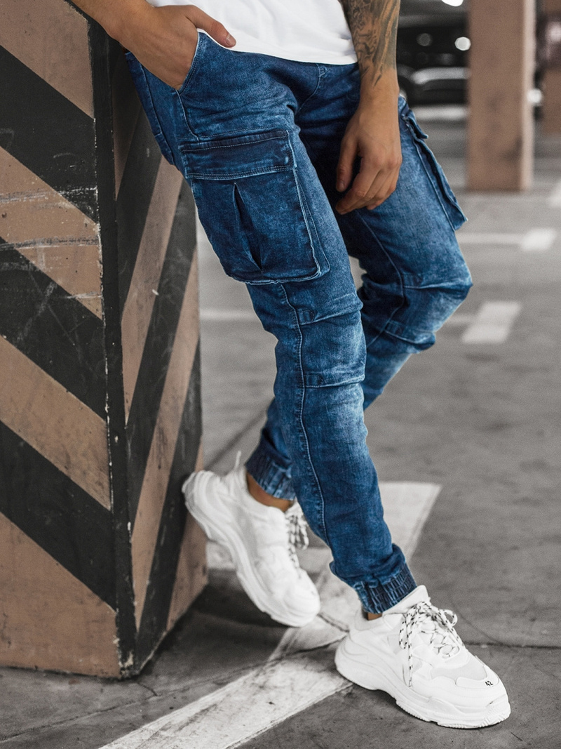 Spodnie jeansowe joggery męskie niebieskie OZONEE DR/TF056