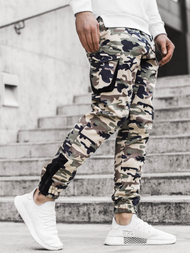 Spodnie męskie joggery beżowe-moro OZONEE A/705