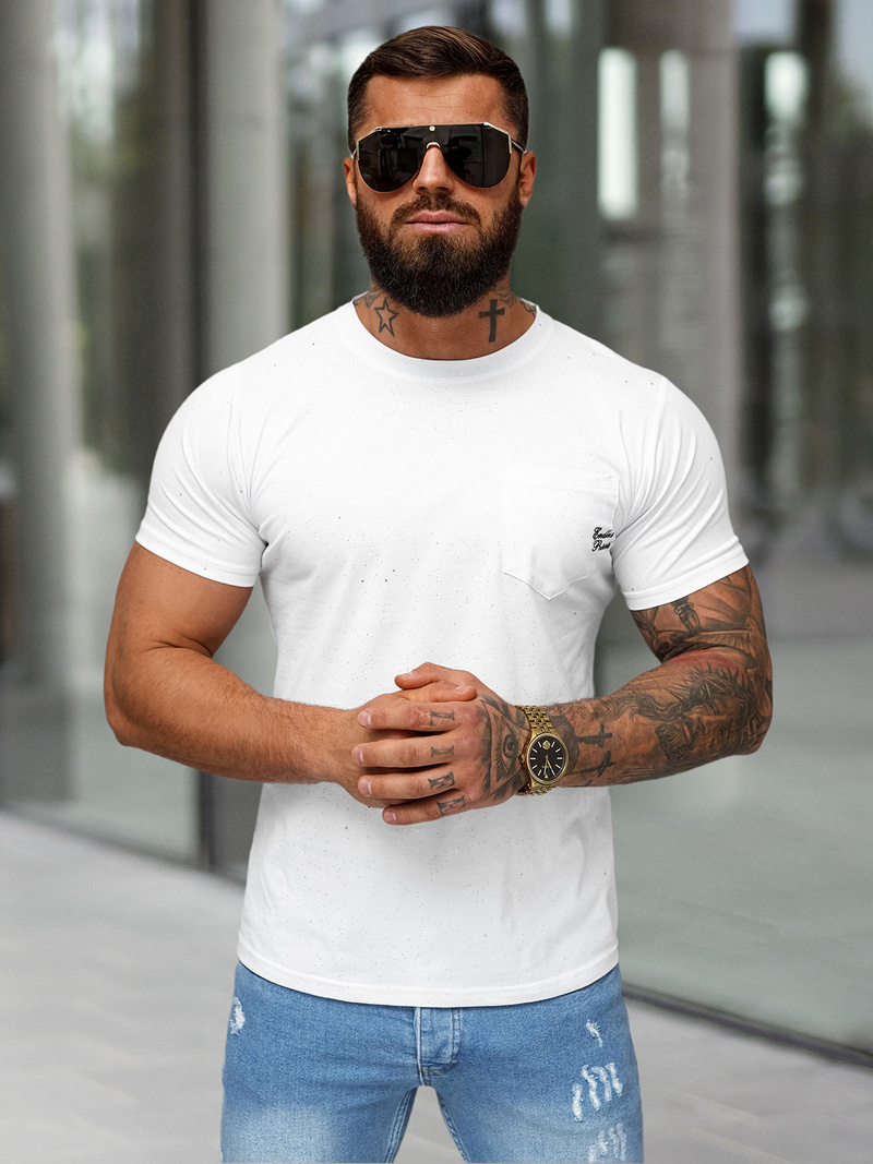 T-shirt męski slim fit biały OZONEE O/QQ1387