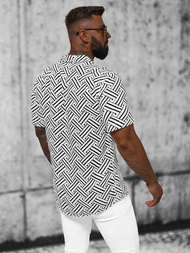 Koszula męska z krótkim rękawem biało-czarna OZONEE E/1400/225Z