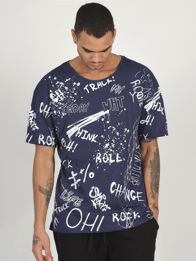 T-Shirt męski z nadrukiem granatowy OZONEE MR/21530