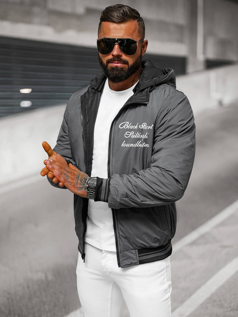 Чоловіча двостороння куртка графіт/чорна OZONEE JS/84M3038/392