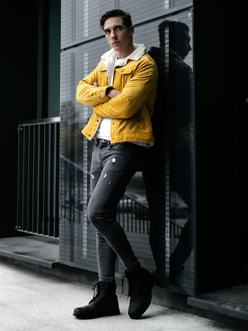 Kurtka męska jeans żółta OZONEE JB/JP1179/4Z