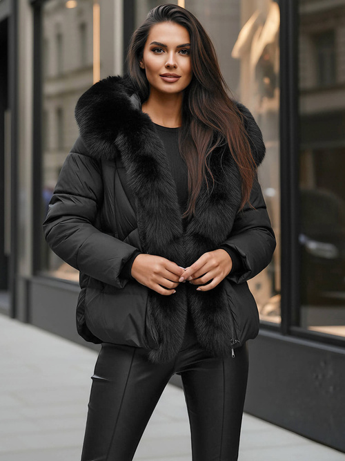 Kurtka zimowa damska z futerkiem czarna OZONEE O/16M9179/392