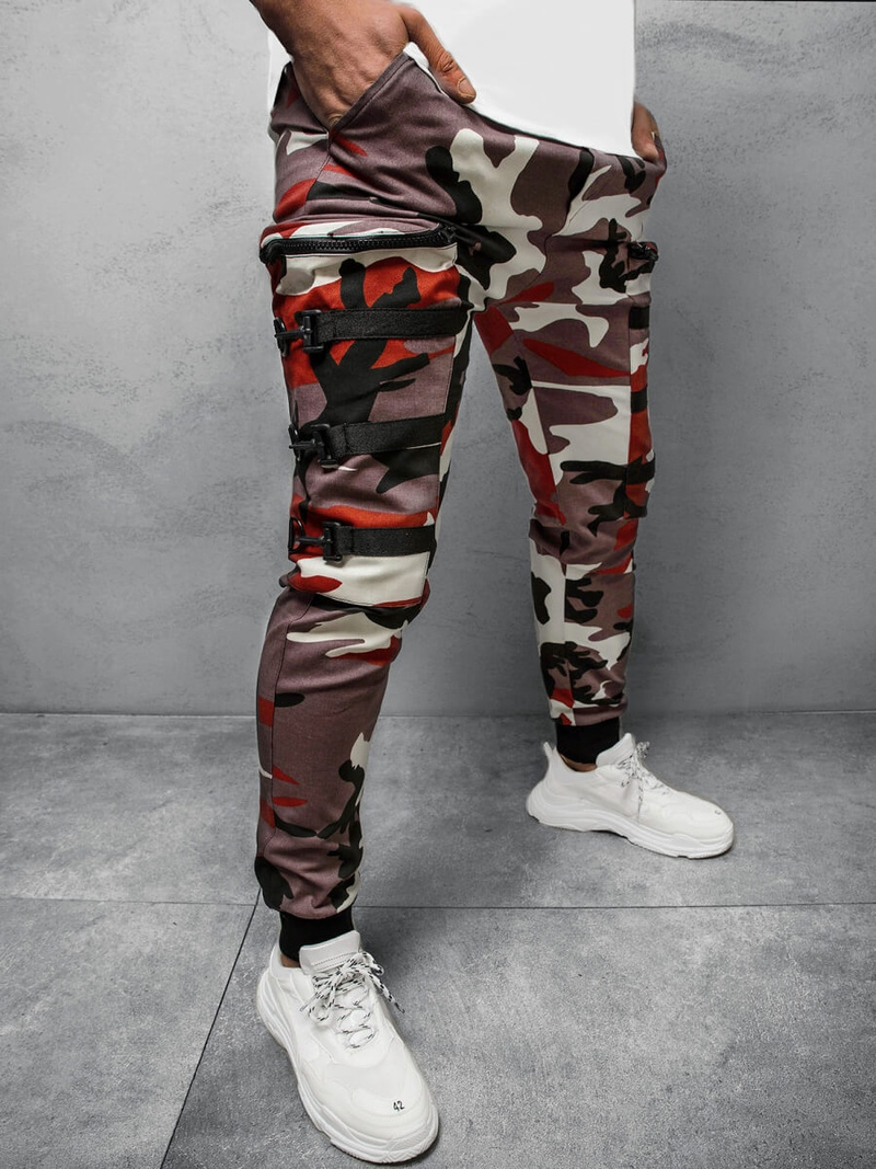 Spodnie męskie chino joggery bordowo-beżowe OZONEE G/11132