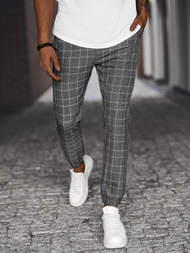 Spodnie męskie chino materiałowe w kratę grafitowe OZONEE DJ/2305/22