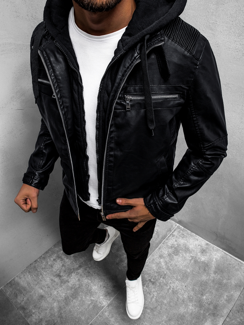 Куртка шкіряна чоловіча Чорна OZONEE JB/JP1171Z