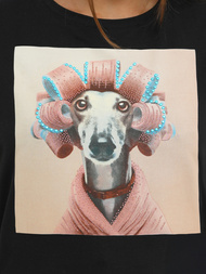 T-shirt damski z nadrukiem czarno-różowy OZONEE JS/YJ77726