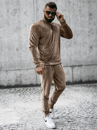 Komplet dresowy męski welurowy ciemno-beżowy OZONEE O/D7516