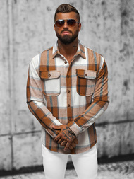 Koszula flanelowa męska brązowa OZONEE NB/MC727Y