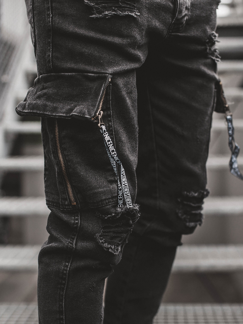 Spodnie jeansowe joggery męskie czarne OZONEE G/1083