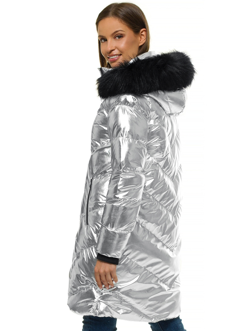 Kurtka zimowa damska parka z futerkiem srebrna OZONEE JS/M23069/2