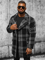 Płaszcz męski w kratę czarny OZONEE JS/JP1193Z