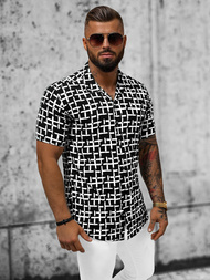 Koszula męska z krótkim rękawem czarno-biała OZONEE E/1400/28Z