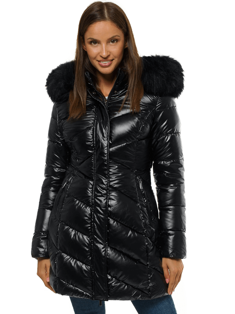 Kurtka zimowa damska parka z futerkiem czarna OZONEE O/DK026/1