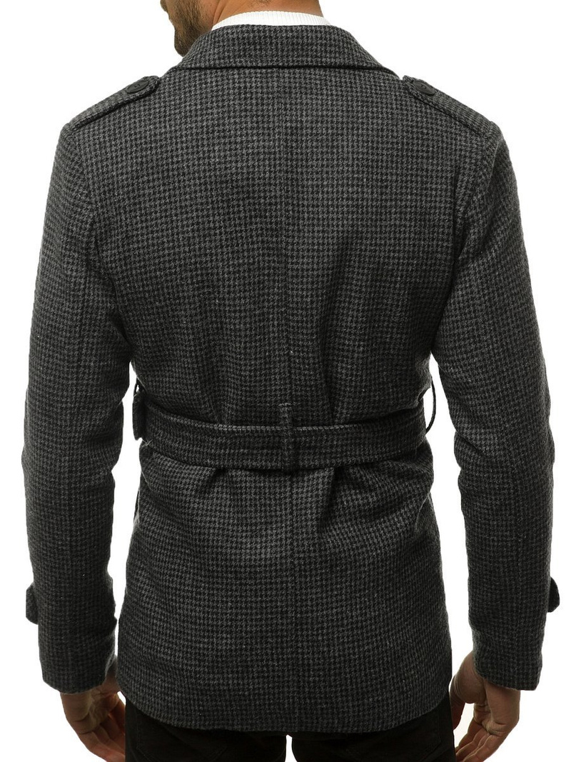 Płaszcz męski z pagonami grafitowo-czarny OZONEE O/5627