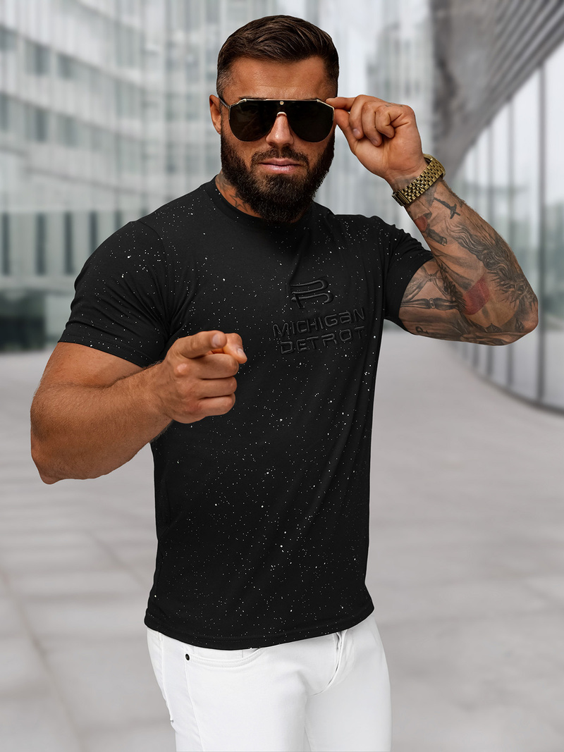 T-shirt męski slim fit czarny OZONEE O/QQ1389