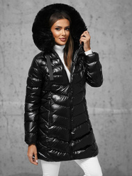 Kurtka zimowa damska długa z futerkiem czarna OZONEE JS/5M3139/392A