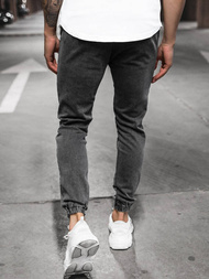 Spodnie jeansowe joggery męskie czarne OZONEE DJ/5820