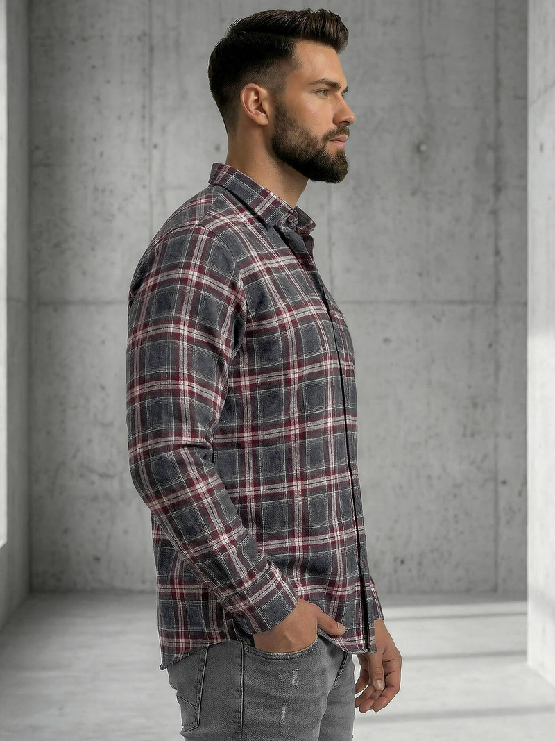 Koszula męska w kratę bordowa OZONEE V/V178Z