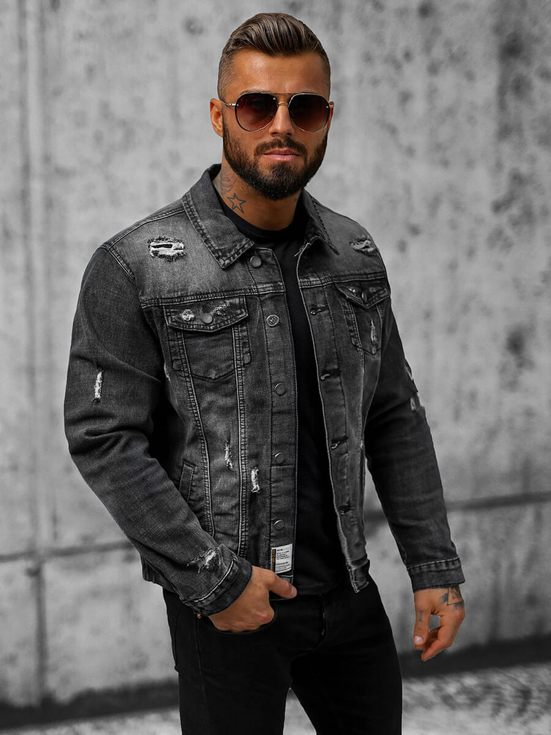 Чоловіча джинсова куртка Чорна OZONEE NB/MJ507NZ