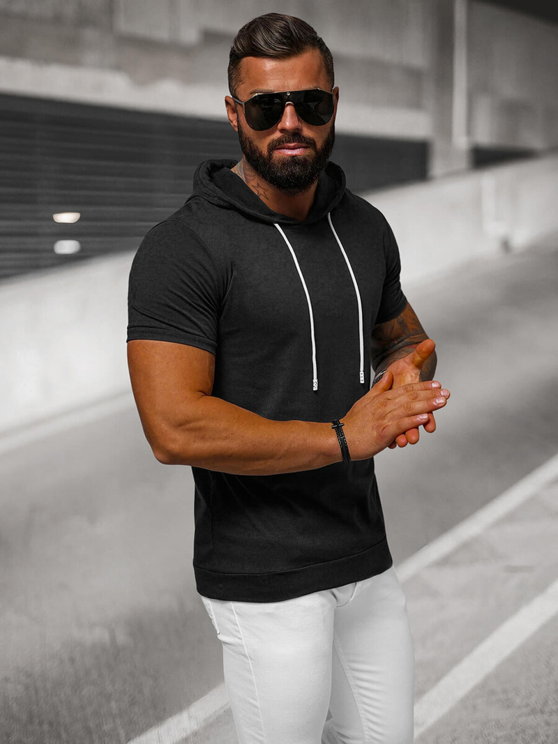 T-shirt męski z kapturem czarny OZONEE JS/8T955/3