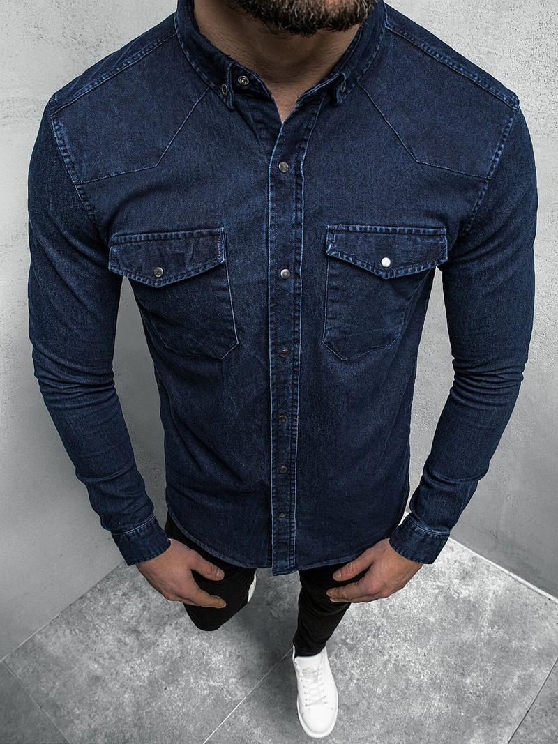 Koszula męska jeansowa granatowa OZONEE O/3466