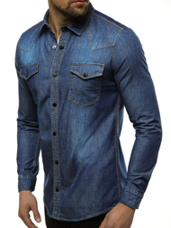 Koszula męska jeansowa ciemno-niebieska OZONEE R/3053