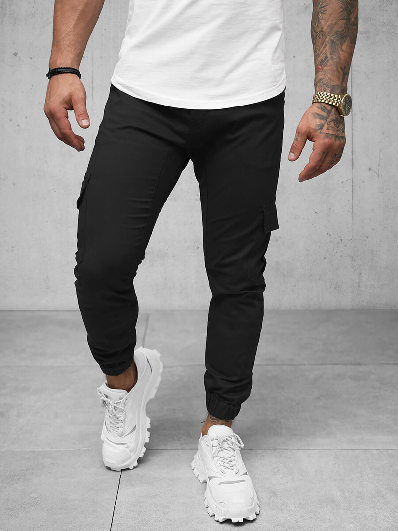 Spodnie męskie chino joggery czarne OZONEE A/404