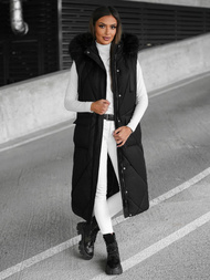 Kamizelka damska długa pikowana z futerkiem czarna OZONEE JS/5M3166/392Z