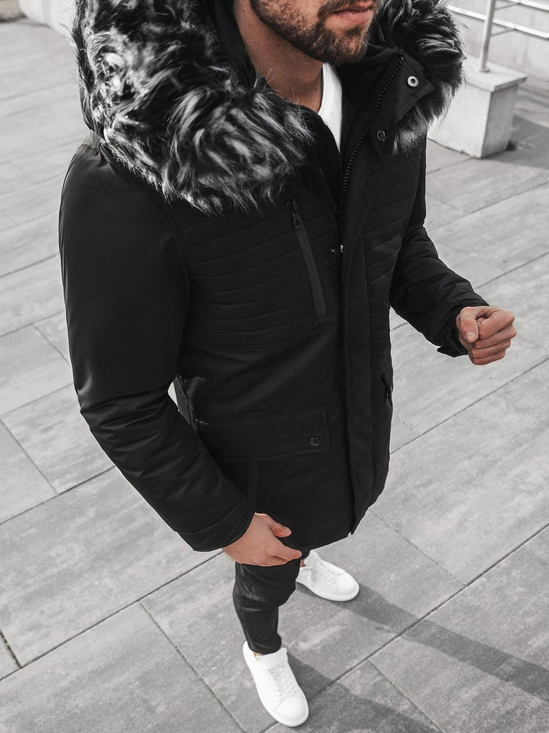 Kurtka zimowa męska parka z futerkiem czarna OZONEE O/99115Z