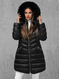 Kurtka zimowa damska długa z futerkiem czarna OZONEE JS/5M3162/392