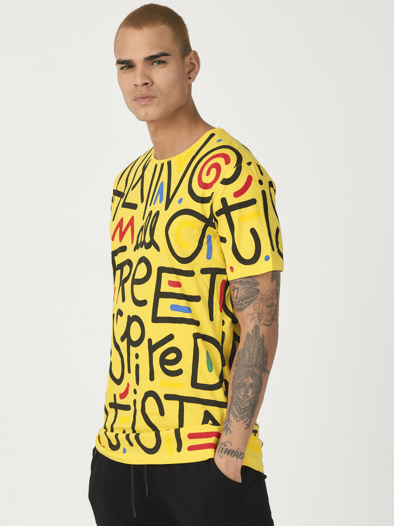 T-Shirt męski z nadrukiem żółty OZONEE MR/21518
