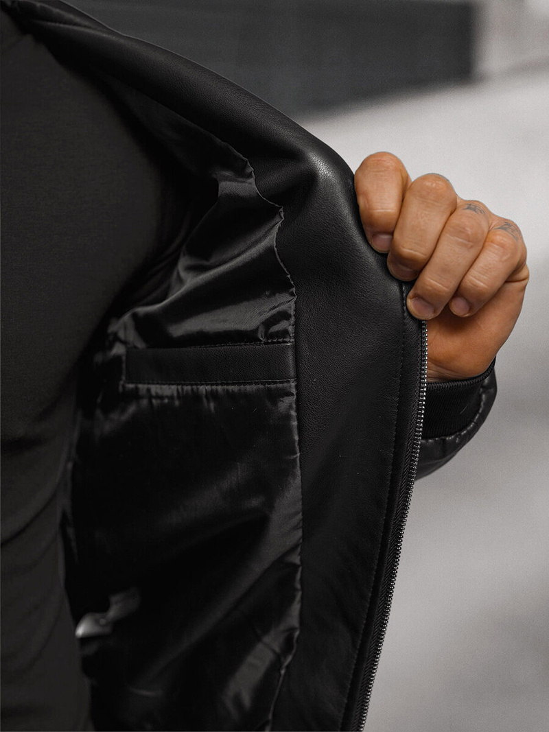 Kurtka skórzana męska bomberka czarna OZONEE O/88120