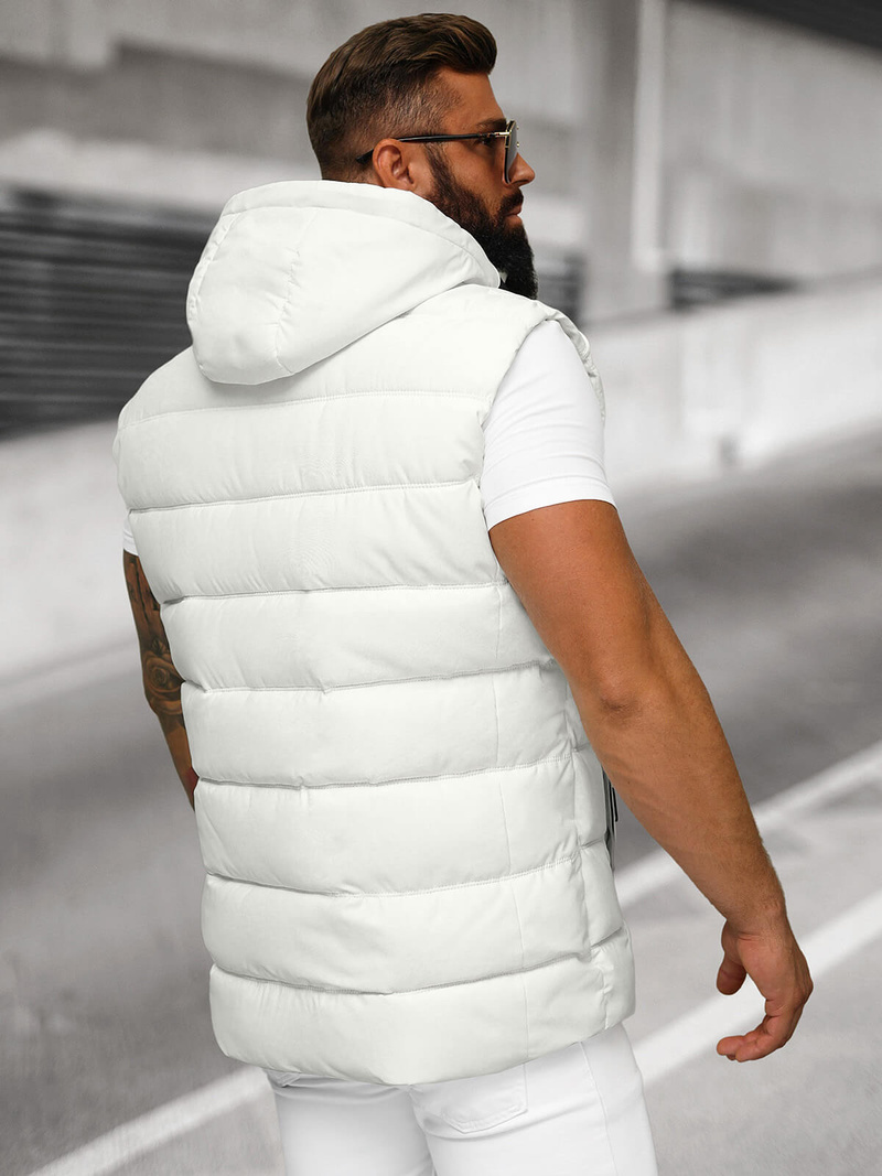 Kamizelka męska pikowana z kapturem biała OZONEE JS/57M7507/281