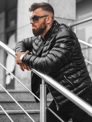 Kurtka zimowa skórzana męska czarna OZONEE O/9025Z