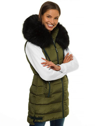 Kamizelka damska długa pikowana z futerkiem khaki OZONEE O/M205/29