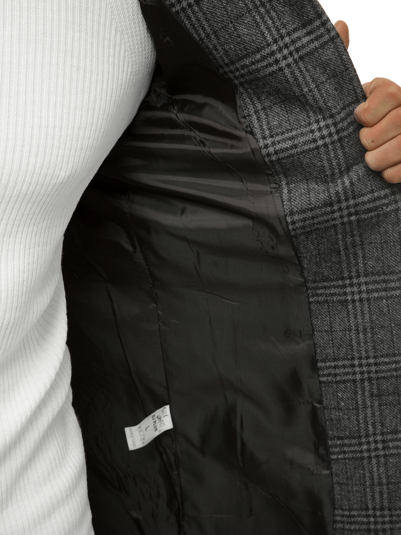 Płaszcz męski w kratę szaro-grafitowy OZONEE O/5628